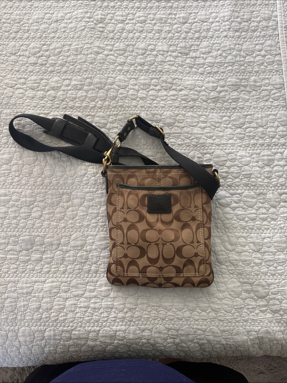 Coach Brown Signature Monogram Crossbody with Black Strap